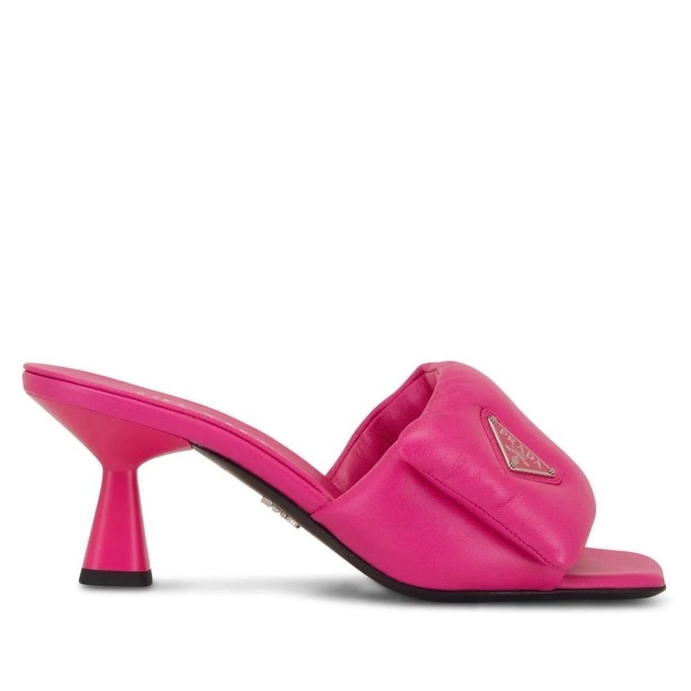 Prada Bold Hot Pink Leather Slide Heels - Picture 2 of 3